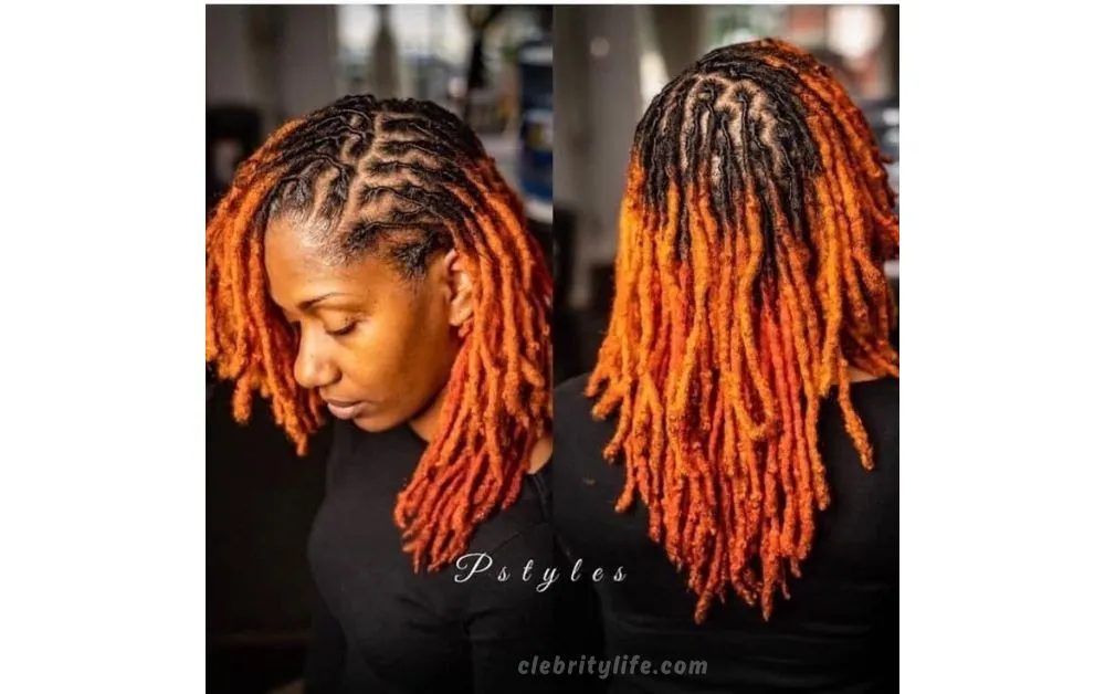 Fiery Orange Locs with Dark Roots Hair look