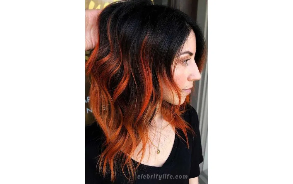 Orange Highlights on Natural Black Hair look