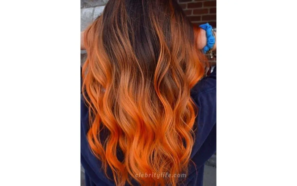 Orange Ombre on Long Wavy Hair look 
